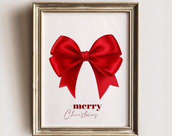Red Christmas Bow Print: Coquette Holiday Wall Art (Digital Download)