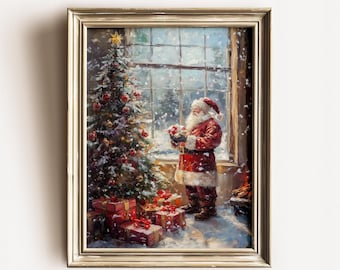 Vintage Santa Claus Christmas Tree Art Print: Winter Wonderland Decor (Digital)