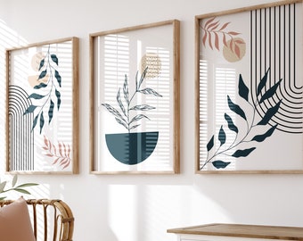 Boho Botanical Wall Art Print Set: Abstract Rainbow Line (Digital Download)