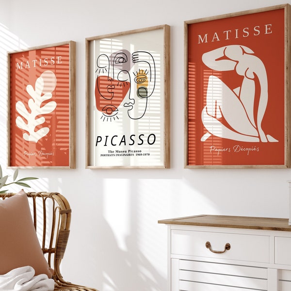 Matisse Print Set Of 3, Henri Matisse Poster, Picasso Wall Art Print, Picasso Poster, Gallery Wall Art Set, Matisse Red Print, Museum Poster