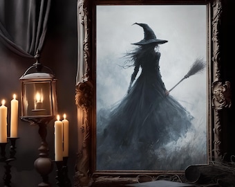 Witch Wall Art Print Oil Painting Witchy Halloween Decor Gothic Wall Art  Vintage Witch Decor Halloween Wall Art Halloween  Digital Download