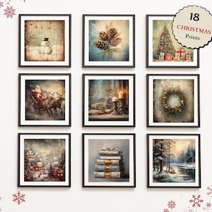 Vintage Christmas Prints: Rustic Gallery Wall Art Set (Digital Download)