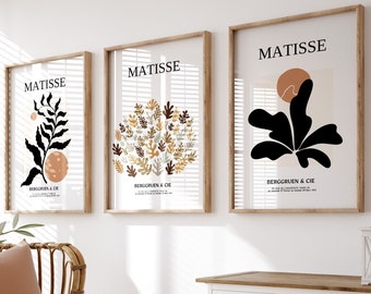 Set Of 3 Matisse. Matisse Prints, Abstract Black Wall Art, Brown Tones Print, Bedroom Poster, Exhibition Poster, Matisse Brown Wall Prints