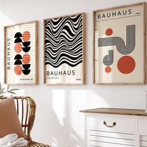 Bauhaus Print Set, Bauhaus Poster, Bauhaus Wall Art Print Set Of 3, Black Bauhaus Poster Set, Mid Century Wall Art, Black Geometric Prints