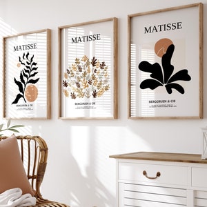 Set Of 3 Matisse. Matisse Prints, Abstract Black Wall Art, Brown Tones Print, Bedroom Poster, Exhibition Poster, Matisse Brown Wall Prints