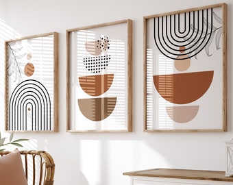 Boho Abstract Geometric Prints: Terracotta Wall Art Set (Digital Download)