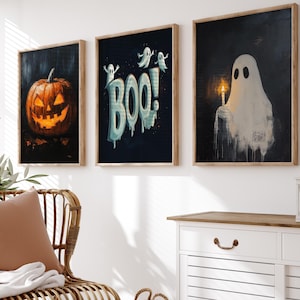 Halloween Gallery Wall Set Of 3,  Halloween Prints, Vintage Halloween Prints, Ghost Painting, Dark Academia Decor, Halloween Wall Art Print,