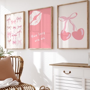 Pink Bows Prints Set: Preppy Coquette Room Decor (Digital Download)