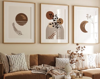 Boho Sun and Moon Art Print Set: Minimalist Line Art (Digital Download)