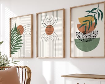 Green Botanical Wall Prints: Boho Abstract Art Set (Digital Download)