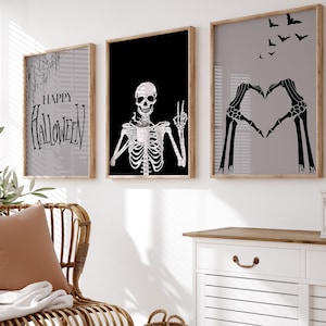 Halloween Print Set Of 3, Halloween Decor, Skeleton Prints, Funny Skeleton Print, Halloween Prints, Halloween Home Decor, Halloween Poster