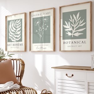 Groene botanische muurafdruk set van 3, botanische muurafdrukken, salie groene muurafdrukken, groene wanddecoratie, groene wandafdrukken, neutraal huisdecor