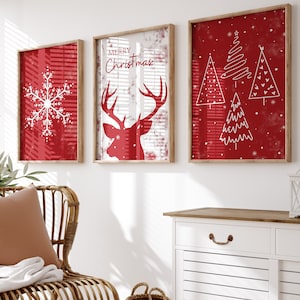 Red Christmas Wall Art Print Set: Cozy Holiday Decor (Digital Download)