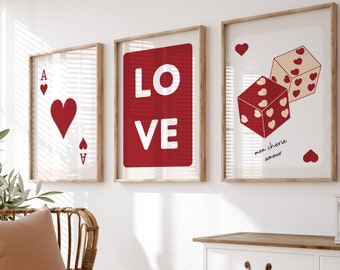 Retro Valentines Day Poster Set: Ace of Hearts, Love, Dice (Digital Download)