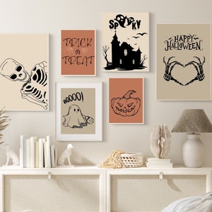 Halloween Gallery Wall Art Print Set,  Retro Halloween Prints, Spooky Wall Art, Boo Prints, funny Skeleton Print, Halloween Home Decor