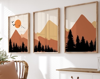 Abstract Mountain Print Set: Boho Mid Century Modern Wall Art (Digital Download)