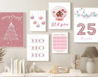 Pink Christmas Print Set: Trendy Xmas Wall Decor (Digital Download)