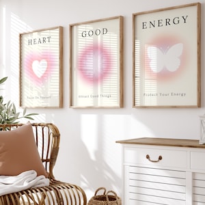 Ensemble de 3 affiches d&#39;aura positive, affirmations positives, affiches dégradées, impression dégradé granuleux, affiches d&#39;aura rétro, ensemble d&#39;affiches spirituelles