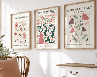 Flower Market Print Set, Botanical Wall Art, Flower Market Poster, Floral Decor Posters, Tokyo Print, Neutral Poster, Digital Art Download