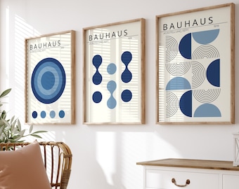 Conjunto de láminas Bauhaus azules: Arte mural moderno de mediados de siglo (descarga digital)