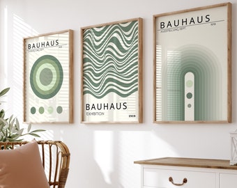 Green Bauhaus Poster Set: Mid-Century Modern Geometric Art (Digital Download)