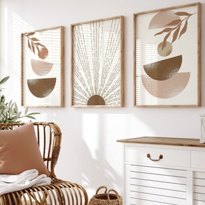 Mid Century Wall Print Set Of 3, Boho Wall Art Print, Terracotta Modern Prints, Bohemian Home Decor, Botanical Wall Art, Digital Wall Prints