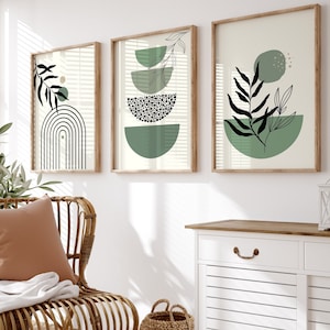 3er-Set Boho Wandkunst Drucke, Salbei Grün Wanddrucke, Boho Prints, Grüne Wandkunst, Boho Wanddekoration, Grün, Beige, Schwarz, Boho Wohnkultur
