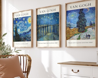 Van Gogh-sterrennachtprintset: tentoonstelling muurkunst (digitale download)