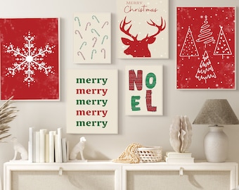 Christmas Gallery Wall Print Set Of 6, Christmas Printable Wall Art, Xmas Home Decor, Classic Christmas Prints, Christmas Holiday Prints