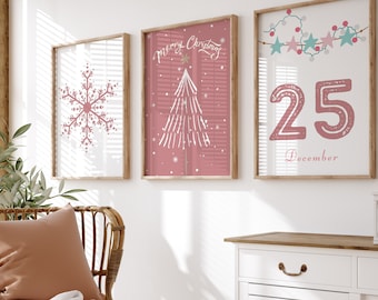 Pink Christmas Print Set: Trendy Holiday Wall Art (Digital Download)