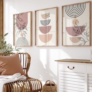 Abstrakter Boho Print 3er Set, Boho Wand Kunst Druck, Neutrale Geometrische moderne Wand Kunst, Ästhetisches Boheme Poster, Minimalistische Kunst Drucke, Digital