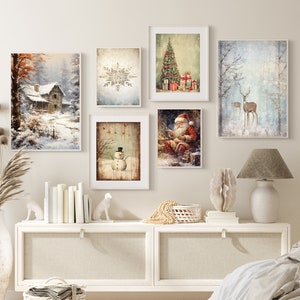Christmas Wall  Print Set Of 6, Rustic Cristmas Winter Printable Gallery Wall Art, Christmas Home Decor, Neutral Christmas Digital Wall Art