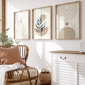 Juego de 3 láminas de arte bohemio neutro para pared, impresiones bohemias beige, arte moderno de mediados de siglo, póster geométrico minimalista, impresión abstracta