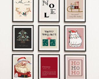 Christmas Gallery Wall Print Set Of 9,  Christmas Printables, Minimalist Christmas Art, Boho Christmas Prints,  Retro Christmas Decoration