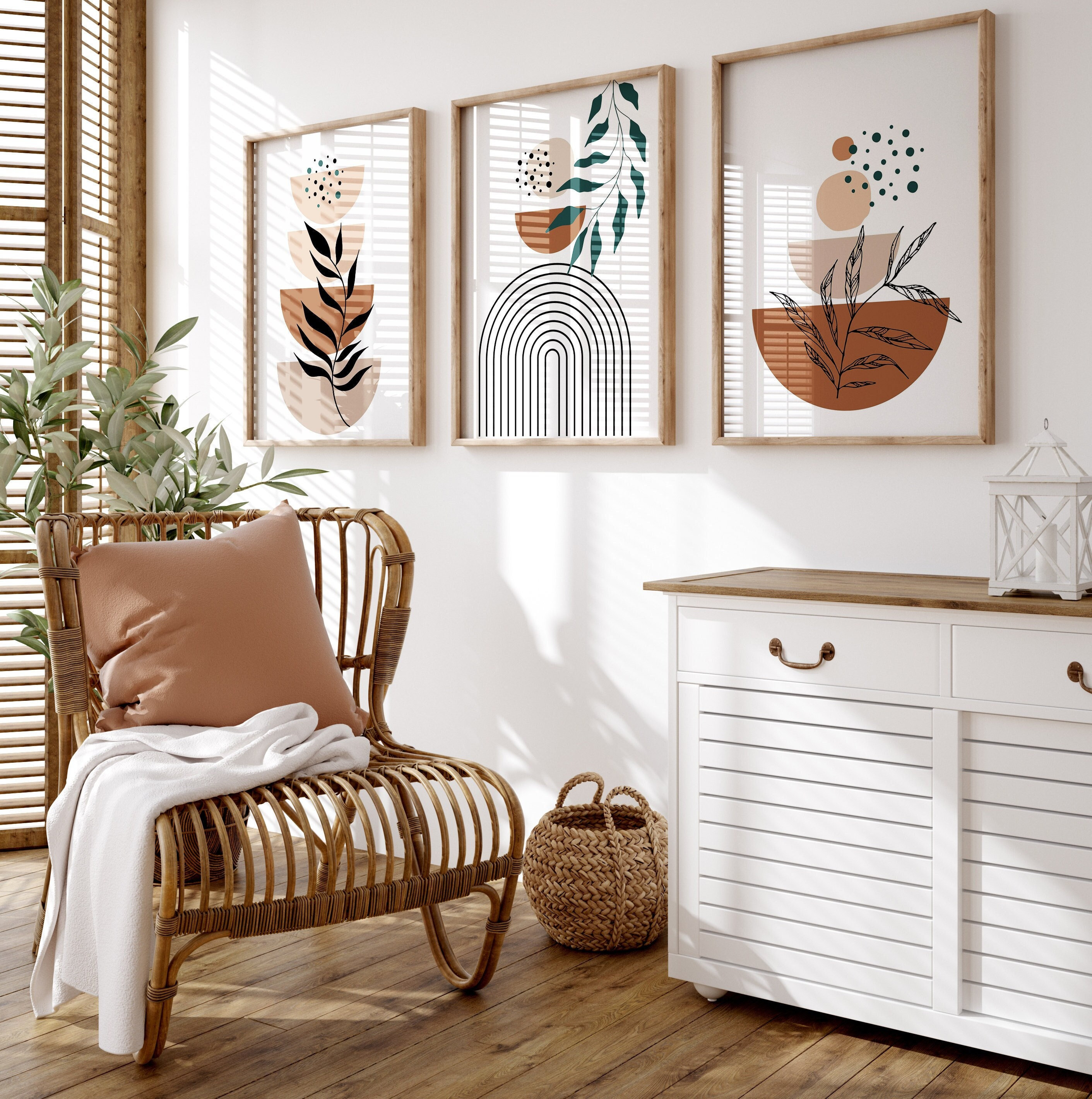 Boho Abstract Set 3 Print, Mid Century Modern Home Decor, Botanical ...