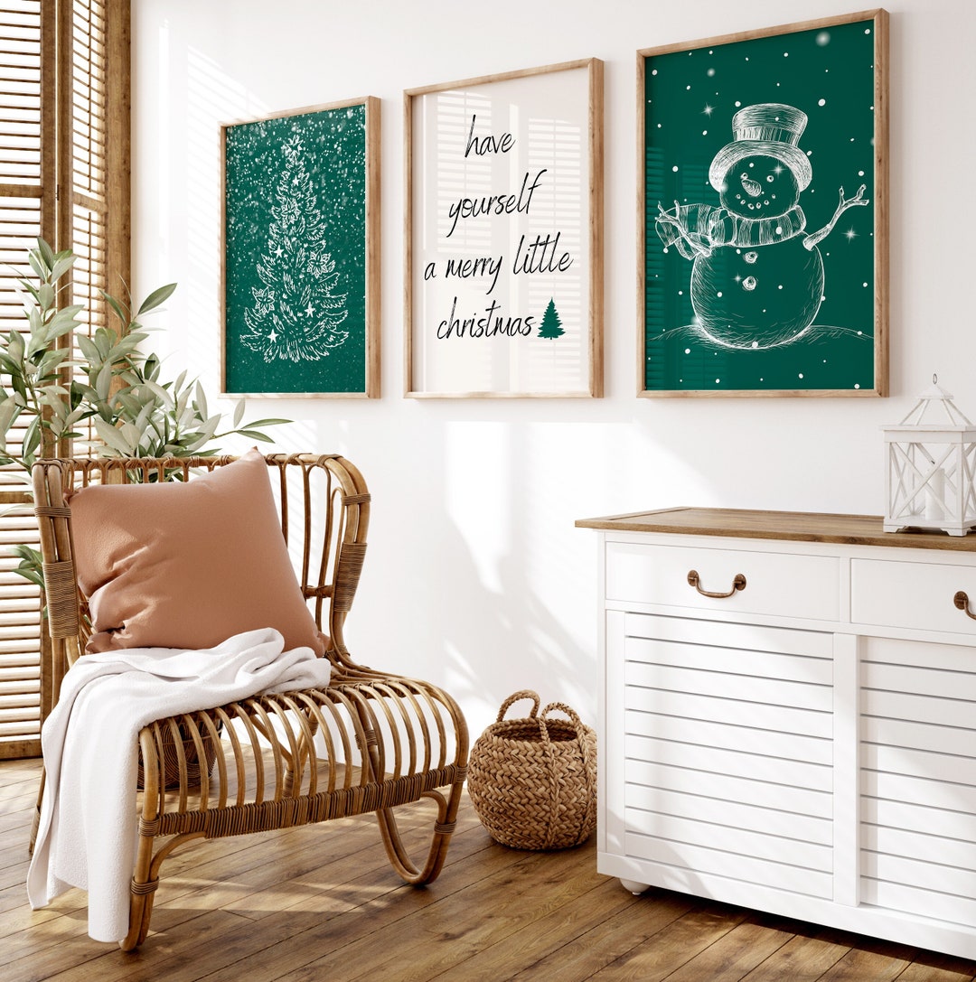 Christmas Gallery Wall Set of 3, Green Christmas Wall Decor, Christmas ...
