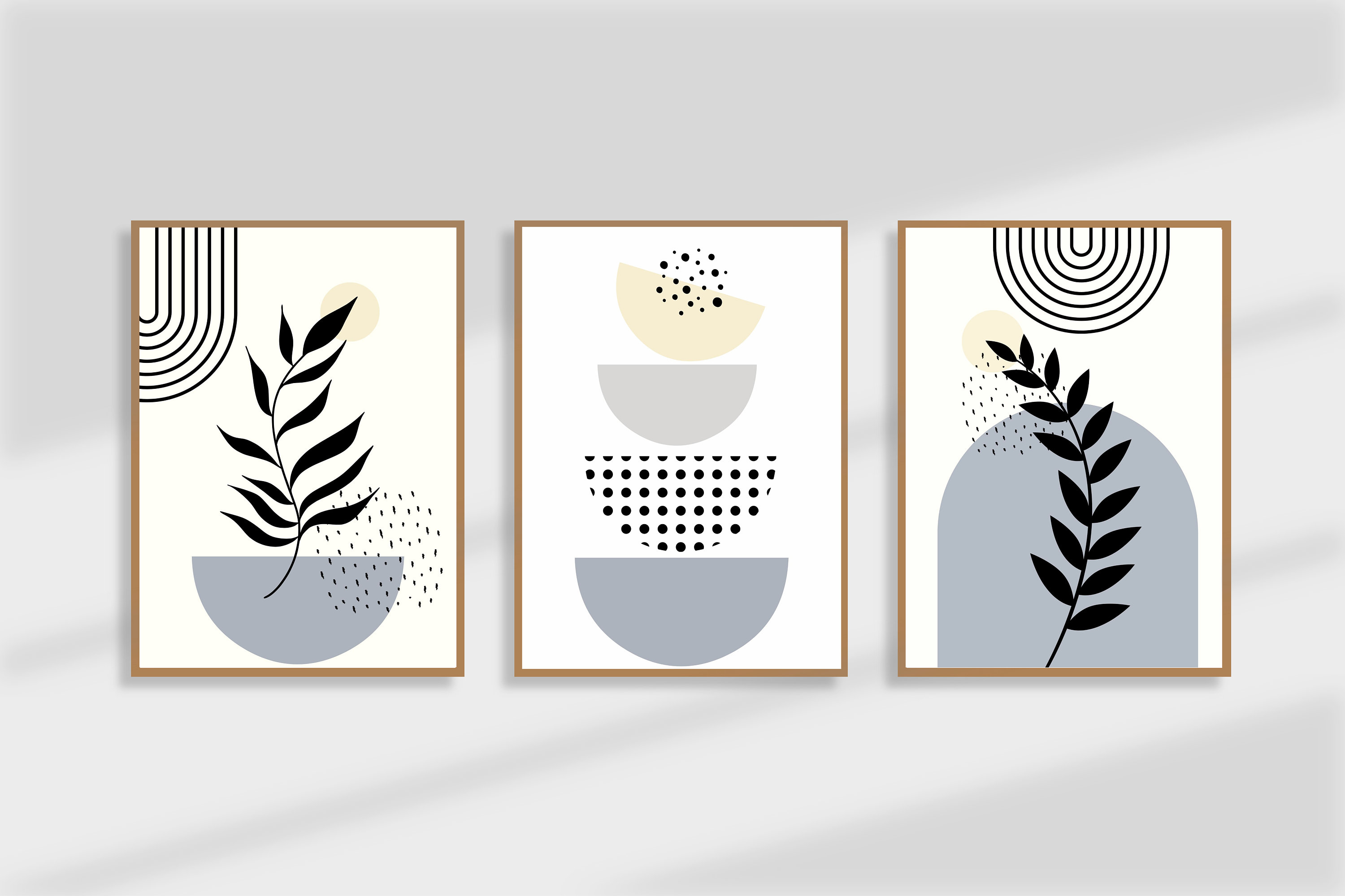 Boho Wall Art, Grey Wall Print Set 3, Abstract Wall Art Print