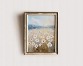 Daisy Field Landscape Print: Vintage Floral Wall Art (Digital Download)