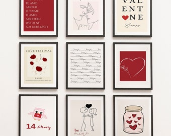 Valentines Day  Gallery Wall Print Set, Valentines Day Prints, Modern Valentines Day Party Home Decor, Romantic Wall Art, Digital Downloads