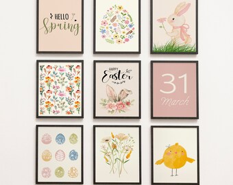Boho Easter Wall Art Prints: Spring Decor Set (Digital Download)