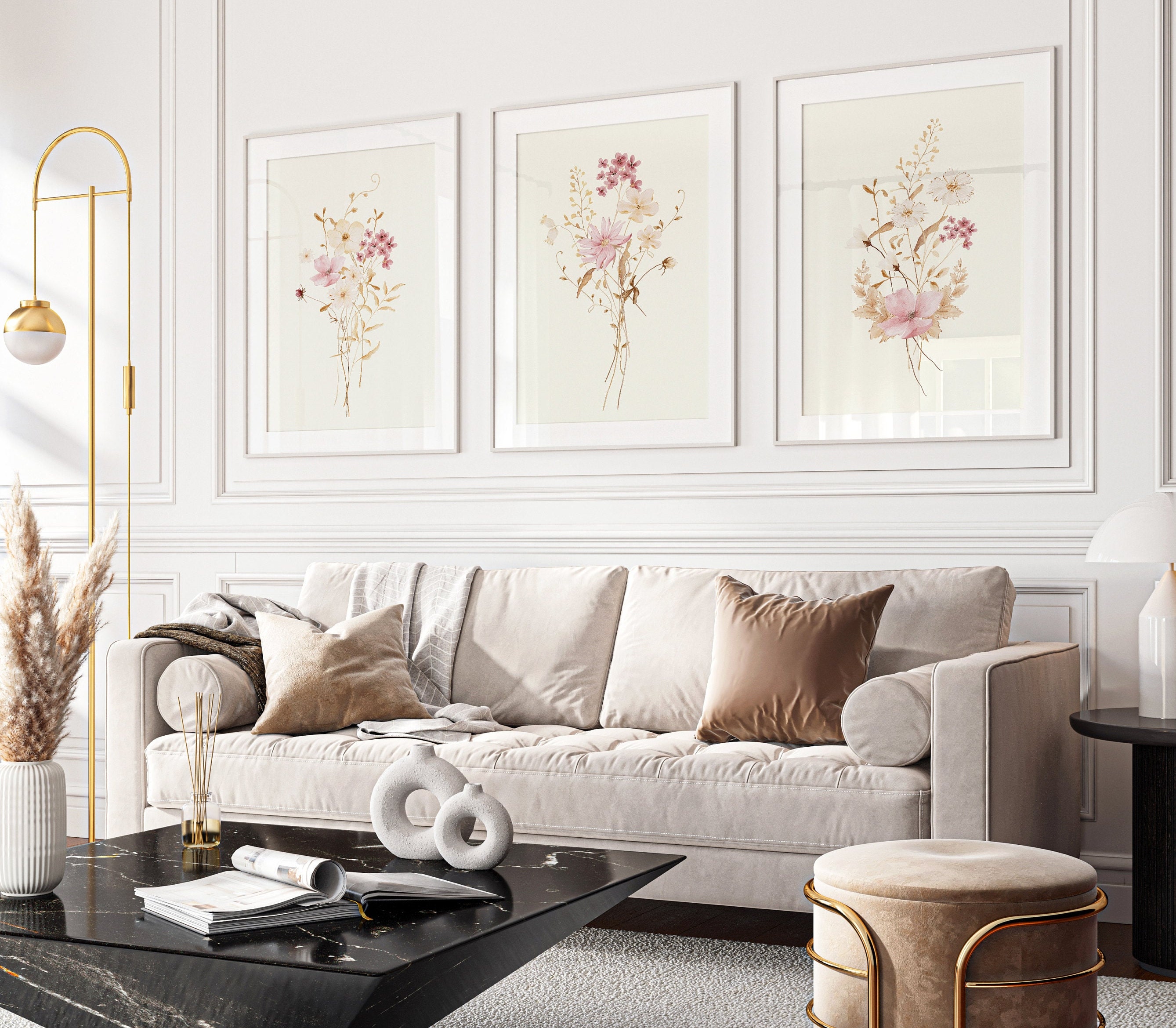 Yangld Acquerello Fiori selvatici Stampa Galleria botanica Arte della parete Tela Pittura Boho Poster floreale Immagini di fiori Home Room Decor 50x75 cm-3 pezzi senza cornice