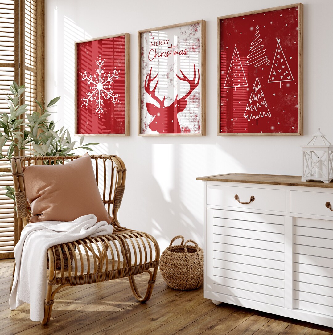 Red Christmas Wall Art Print Set: Cozy Holiday Decor (digital Download ...