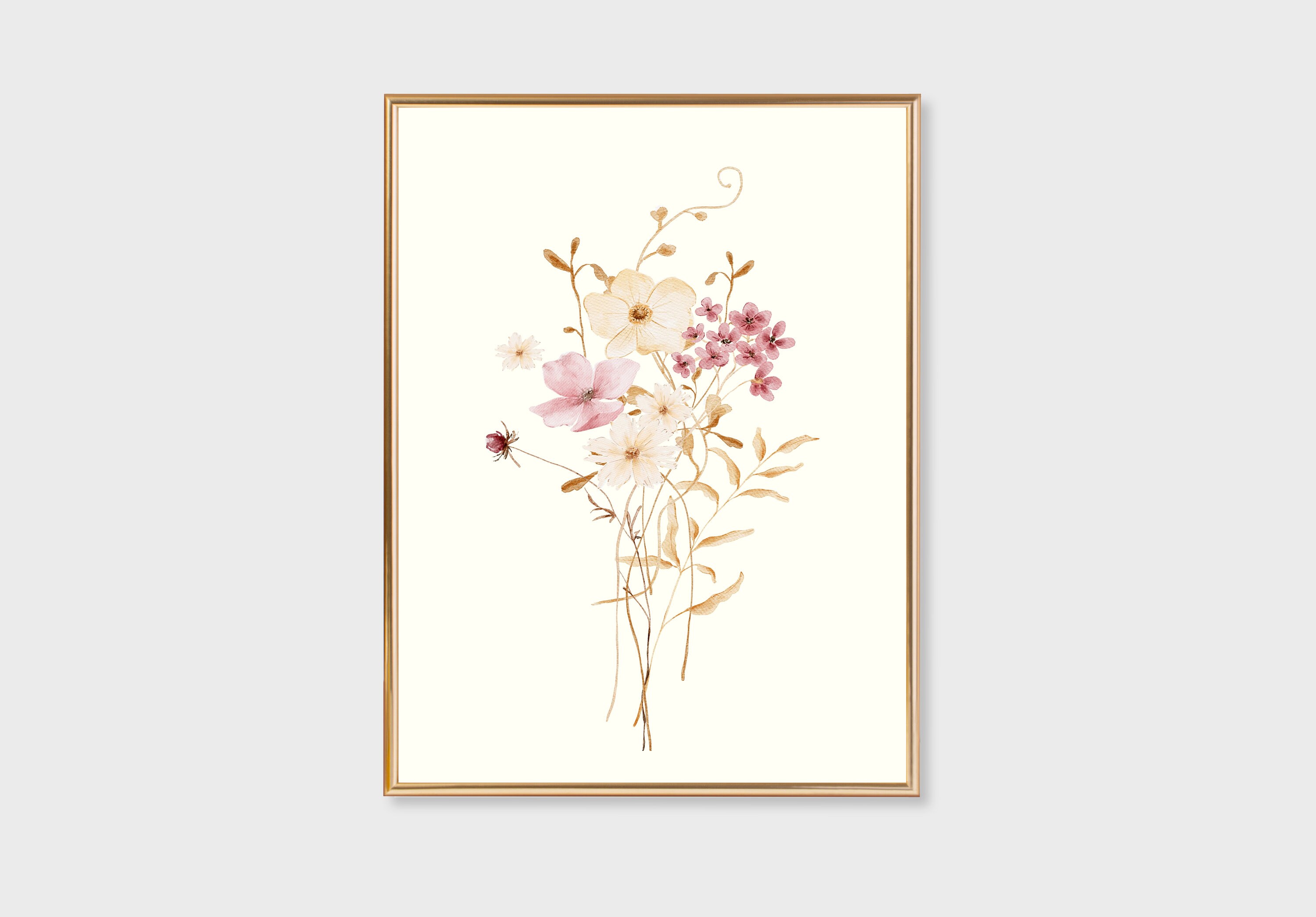 Watercolor Botanical Print Set of 3, Pink Wildflower Prints, Floral ...