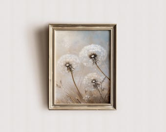 Vintage Dandelion Oil Painting Print: Farmhouse Botanical Wall Art (Digital Print)