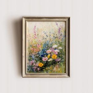 Wildflower Field Landscape Art Print, Floral Art, Oil Painting Floral Poster, Wildflower Print, Farmhouse Print, Vintage Wall Art, Digital