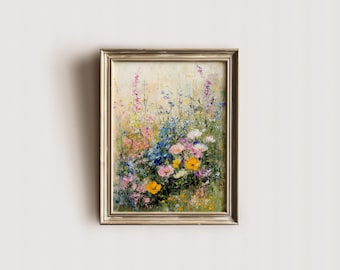 Wildflower Field Art Print: Vintage Floral Landscape (Digital)