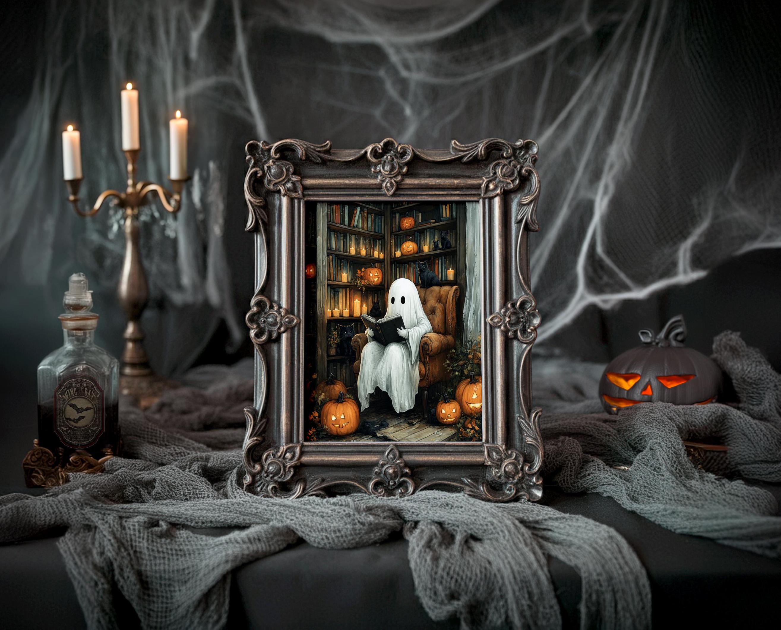 Vintage Library Ghost Print, Spooky Halloween Art, Digital Download ...