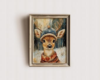 Rustic Reindeer Christmas Art Print: Vintage Holiday Decor (Digital Art)