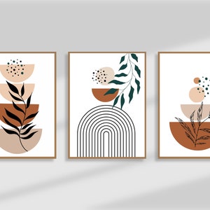 Boho Abstract Set 3 Print, Mid Century Modern Home Decor, Botanical Line Art, Geometric Wall Art Design, Terracotta Tones, Digital Wall Art image 5