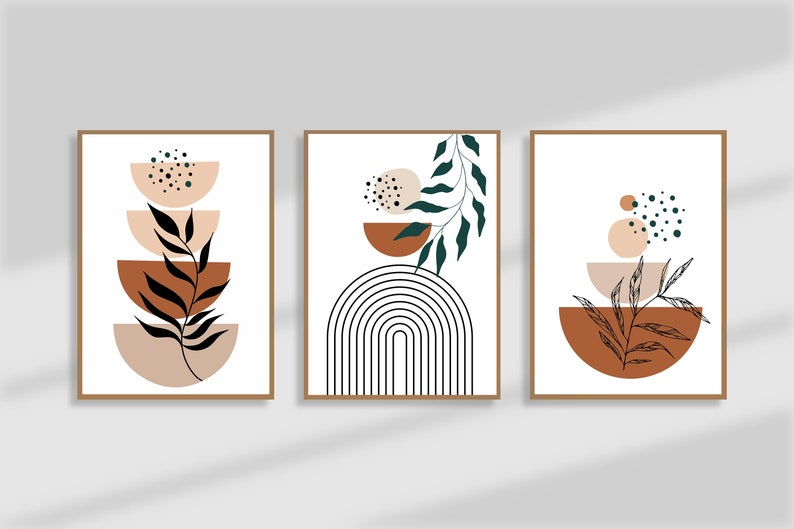 Boho Abstract Set 3 Print, Mid Century Modern Home Decor, Botanical Line Art, Geometric Wall Art Design, Terracotta Tones, Digital Wall Art image 5